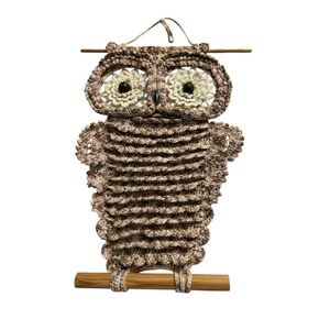 Handcrafted Brown and Cream knitted Owl Wall Art